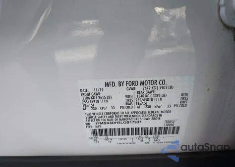 2020 Ford Explorer Xlt z USA, uszkodzony, nr VIN 1FMSK8DH5LGB17937